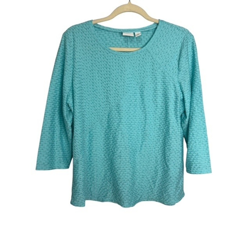 Chico's Blouse Women's Large Textured Office Weekends Blue Chicos 2